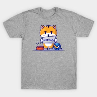 Cute Cat Hungry Cartoon Vector Icon Illustration T-Shirt